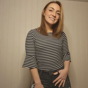 Striped Bell-Sleeve Blouse